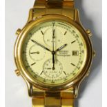 Seiko a gold plated gentleman's chronograph quartz wristwatch, ref 7T32 6A5A, serial number