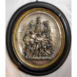 An electrotype relief oval panel, entitled La Paix 1815, signed indistinctly, gilt and ebonised