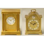 Looping - an eight day brass mantle clock, height 14cm, together with a Swiza eight day alarm mantle
