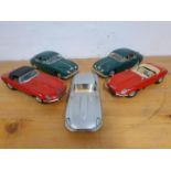 Die cast, scale 1:18, Jaguar Mk2 x 2, E-type Jaguar Roadster and Coupe together with scale 1:16,