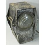 An ex-Driffield aluminium railway lamp, with bullseye lens, height 27cm.