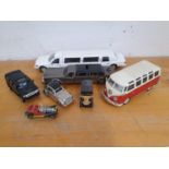 Die cast, scale 1:24, 1996 Lincoln Limousine, scale 1:32 limousine, scale 1:25, VW Samba and four