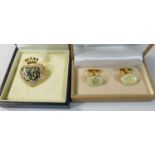 A Venice Simplon-Orient-Express heart shaped brooch, case, together with a pair of cufflinks and a