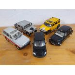 Die cast, scale 1:18, Hummer H2, Hummer (Army), Toyota Land Cruiser, London taxi cab, Chrysler PT