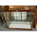 An Edwardian mahogany framed Rowntree’s Chocolate counter top display cabinet, with two shelves,