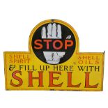 A double sided, wall mounted, vitreous enamel advertising sign, Stop & fill up with Shell, 46 x 61cm
