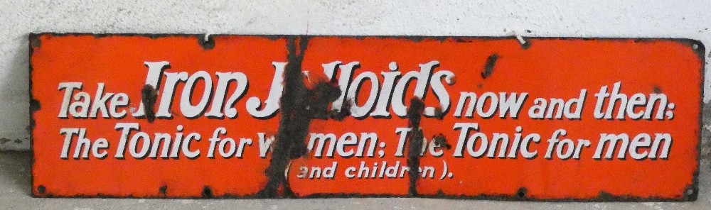 An advertising vitreous enamel Take Iron Jellyoids trolley bus sign, 16 x 61 cm.