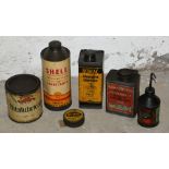 A collection of lubrication and oil cans, to include, 2 Romac, Mobilubricant, Chemico, Armstrong and