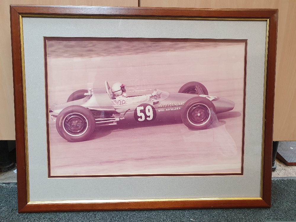 A Mike Hayselden single seat racing car photograph, size 33 x 48 cm