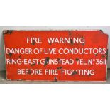 A Fire Warning East Grinstead vitreous enamel sign, 50 x 98 cm.