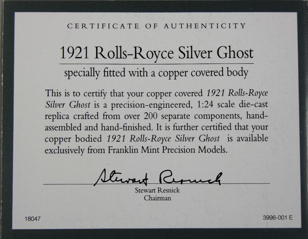 Franklin Mint precision model, 1:24 scale 1921 Rolls Royce "Silver Ghost", with a copper coloured - Image 3 of 3