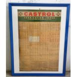 A Castrol lubrication index chart, framed display 1945- 64, 106 x 82 cm.