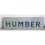 A Humber double sided showroom tin lithograph sign, 27 x 84 cm.