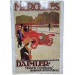 A tin advertising sign, Mercedes and Diamler, 68 x 48 cm.