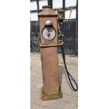 A vintage petrol pump, in need of restoration, the internals appear complete, 193 x 38 x 33 cm.