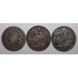 Three Victorian silver crowns, 1844, 1894 and 1900 (3).