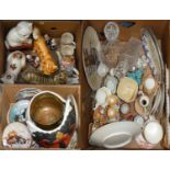 Three boxes of various ceramics including collector plates, models of cats, substantial