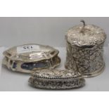 A Victorian silver trinket box, Chester 1898, with embossed decoration, another plain example