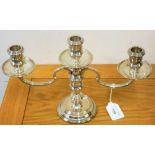 A silver three light, two branch candelabra, with reeded knop stem, detachable branch, height 20 cm,