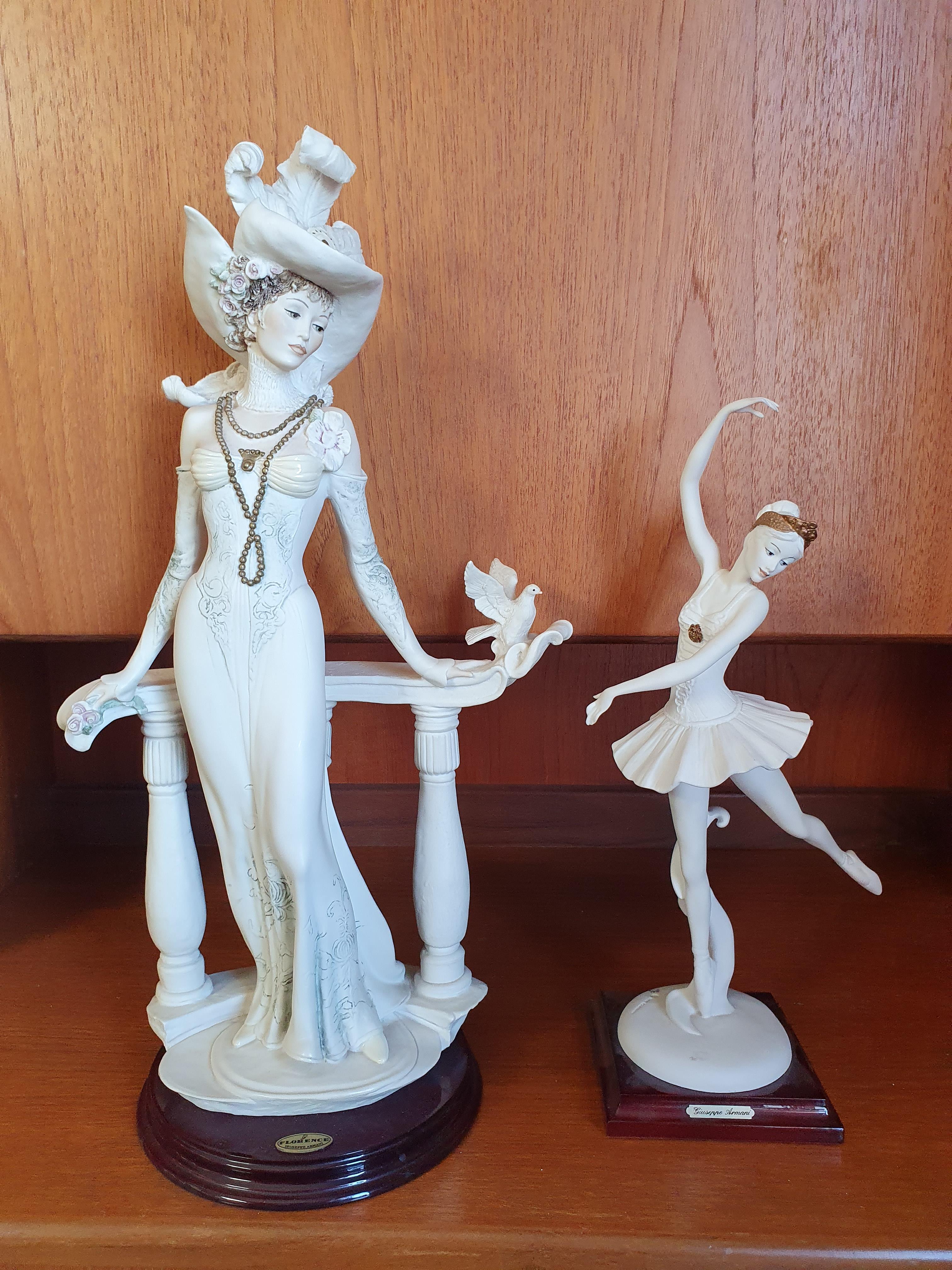 Giuseppe Armani, Florence for Capodimonti; Lady with dove, 48 cm and a Ballerina, 36 cm (2).