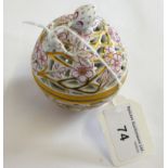 A Herend Hungary handpainted reticulated potpourri trinket box, with a white raspberry finial, No.