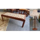 A G Plan teak and tiled rectangular coffee table, 1960/70's, 111 x 51 x 39 cm together with a
