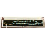 A Victorian gold and turquoise matrix necklace, length 36 cm.