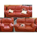 A leather 3 piece suite consisting of a 3 seater sofa 206 cm long, a 2 seater 155 cm and matching
