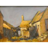 Framed oil on board 'Farmstead' indistinctly signed, 28 x 33 cm.