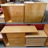 Hand made by ' Furniture Workshop' of Cranswick, consisting of two free standing cabinets, 124 x 142