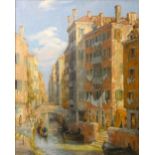 Oil on board Canal In Venice, signed lower left J.Curlet, 84 x 70 cm.