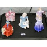 A group of five Royal Doulton miniature ladies, to include Marie HN1370, Linda HN2106, Bo-Peep