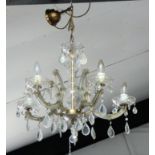 A five light glass chandelier, with cut glass bowls and drops, diameter 60 cm.