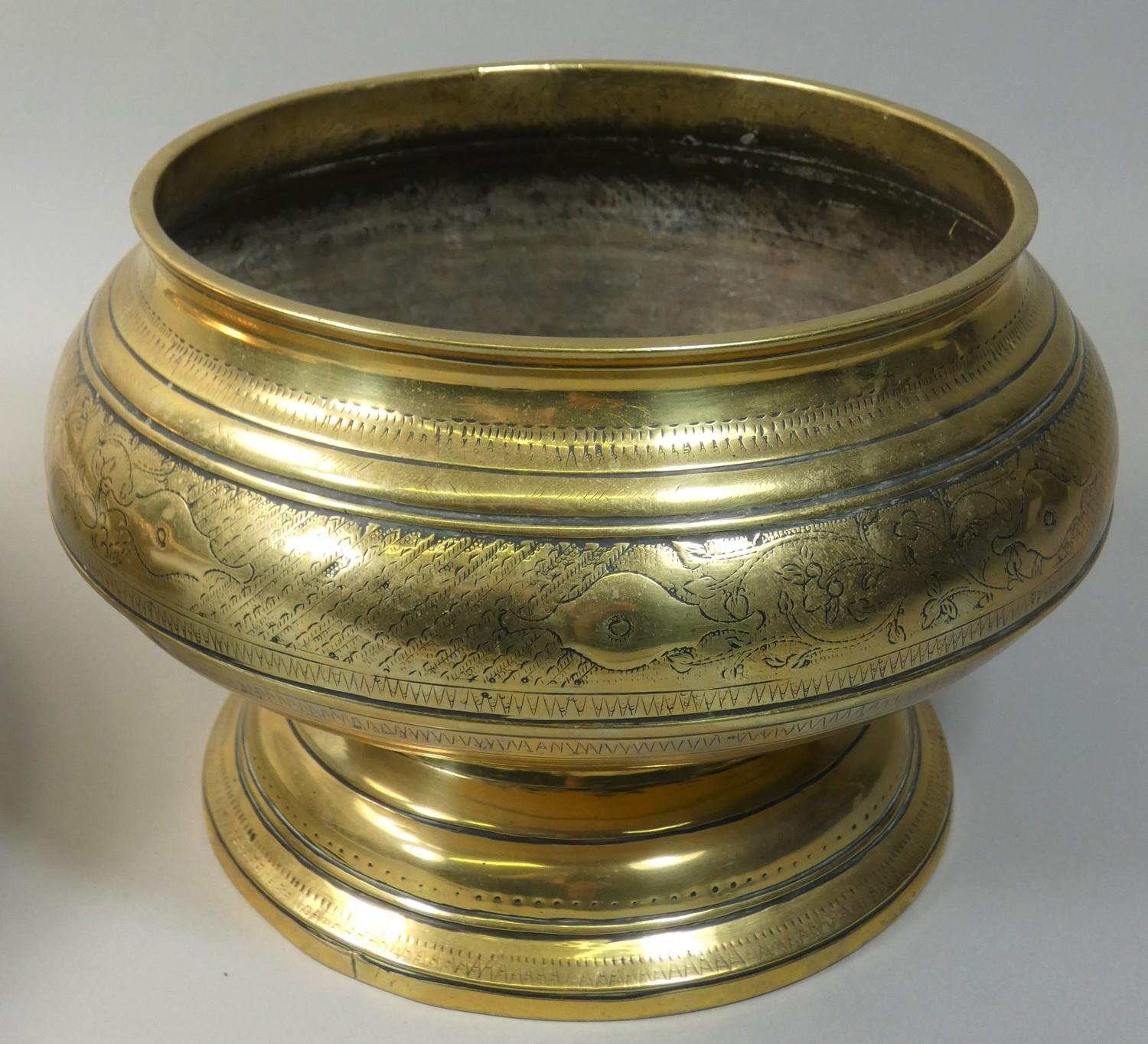 An Arts & Crafts brass and enamel pedestal bowl, with rope twist border, applied pale blue enamel - Image 3 of 3
