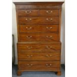 A Georgian mahogany chest on chest, with ogee moulded frieze, two short over three long drawers,