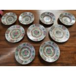 A Chinese set of six famile verte soup bowls, with floral decoration diameter 22 cm and three