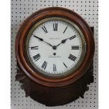 Rowland, Leicester, a mid 19th century verge drop dial mahogany wall clock, the 9 1/2" white