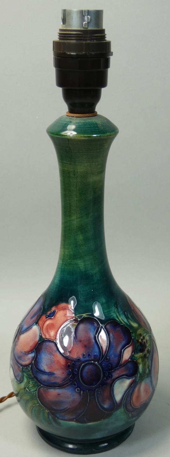 A William Moorcroft Anemone pattern baluster lamp, impressed marks, height 22 cm.