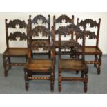 A harlequin set of six late 17th Century and later joined oak dining chairs attributed to South