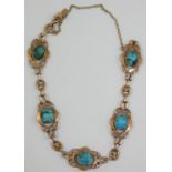 An Arts & Crafts 9ct rose gold and turquoise bracelet, in the style of Murrle Bennett, c. 1905,