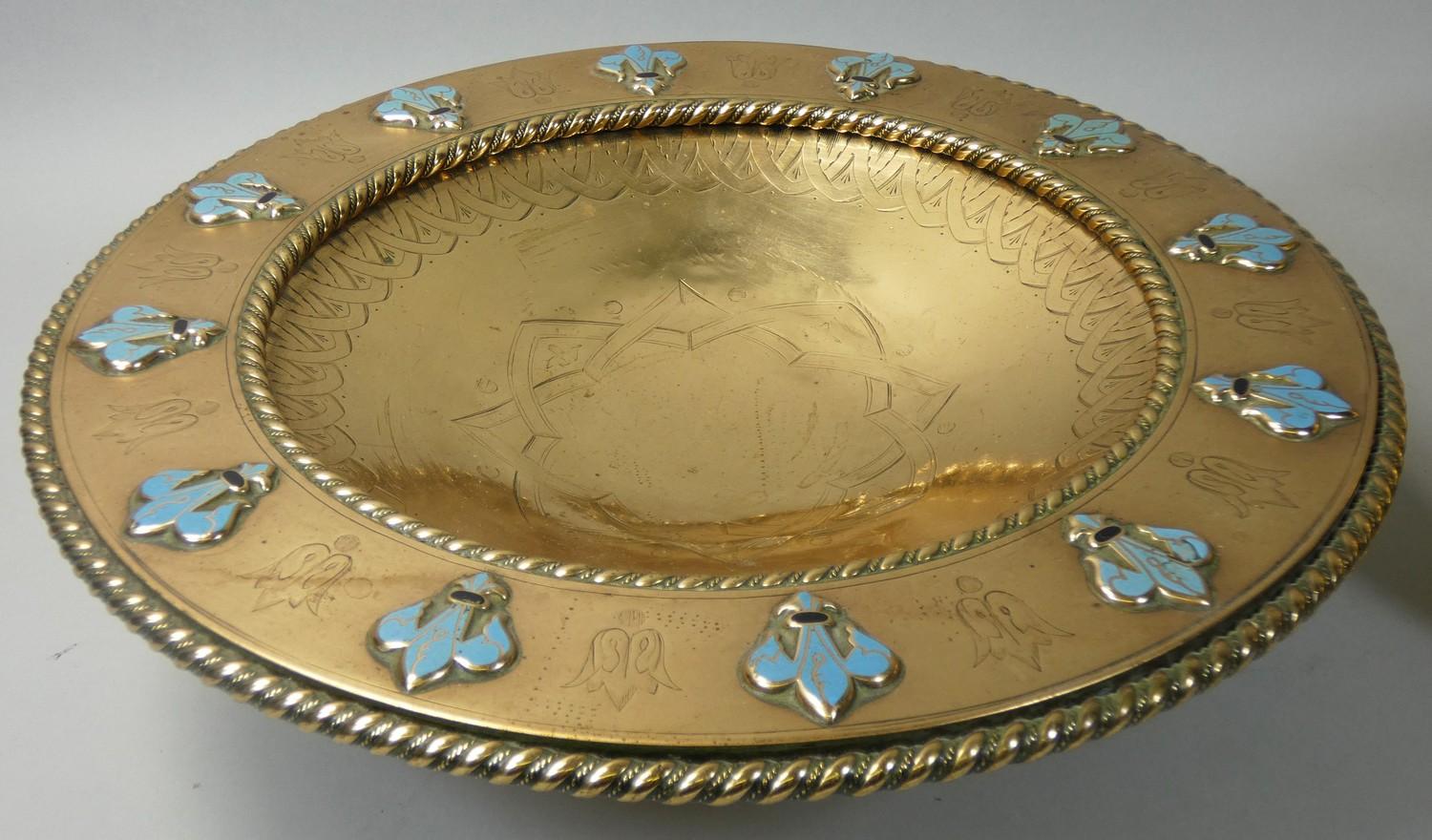 An Arts & Crafts brass and enamel pedestal bowl, with rope twist border, applied pale blue enamel - Image 2 of 3