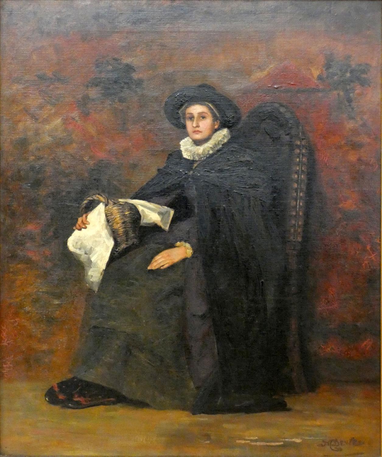 19th century Continental school, lady with white ruff, signed indistinctly, oil on canvas, 50 x 40