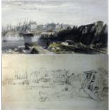 George Balmer (c. 1806 - 1846), Burlington Quay, preparatory pencil sketch, 22 x 39 cm, framed,