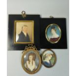 A 19th century portrait miniature of a gentleman, 8. 5 x 7 cm, and three of ladies, various sizes (