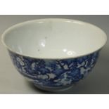 A Chinese blue and white porcelain bowl, bearing Qianlong (1736-1795) six-character seal mark in