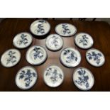A collection of blue and white china decorated with birds and flowers, to include a Brown-