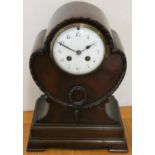 An Edwardian mahogany mantle clock, with white enamel dial, Japy Freres French movement, numbered