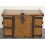A Victorian oak strong box, with wrought iron straps, handles and hinges, 62 x 38 x 38 cm.
