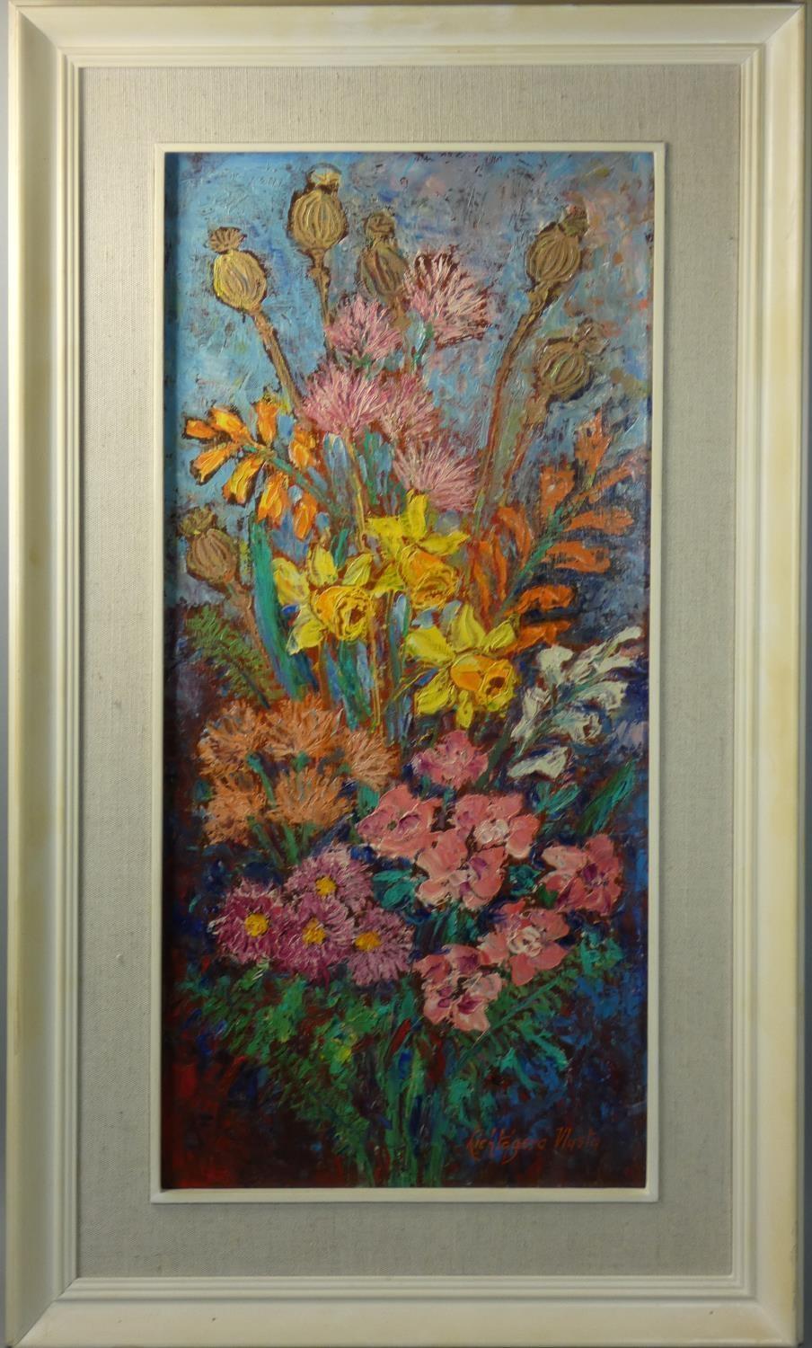 Vlasta Lichtagova - Kadlecova (Ukrainian 1921-2013), still life of flowers, signed, oil on board, 60 - Image 2 of 3