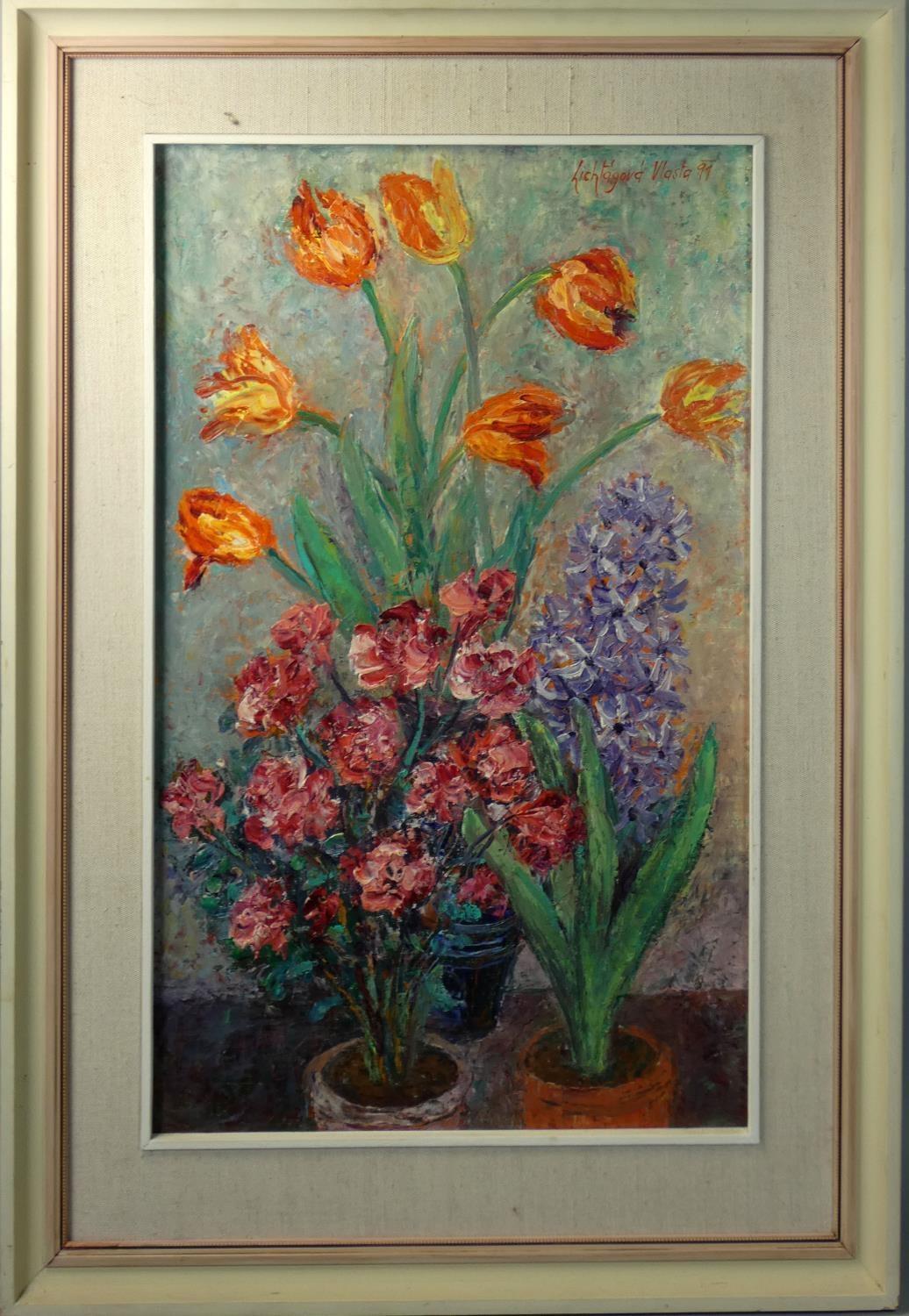Vlasta Lichtagova - Kadlecova (Ukrainian 1921-2013), still life of flowers, signed and dated '97, - Image 2 of 3